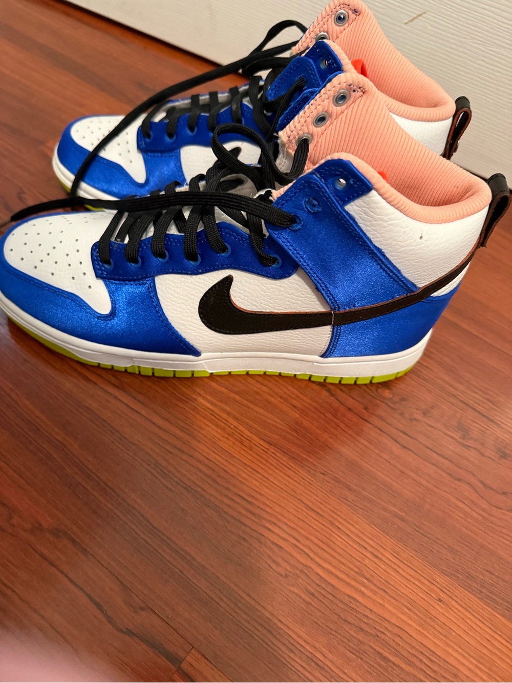 Nike High-Top Sneakers in Metallic Blue, White & Peach
